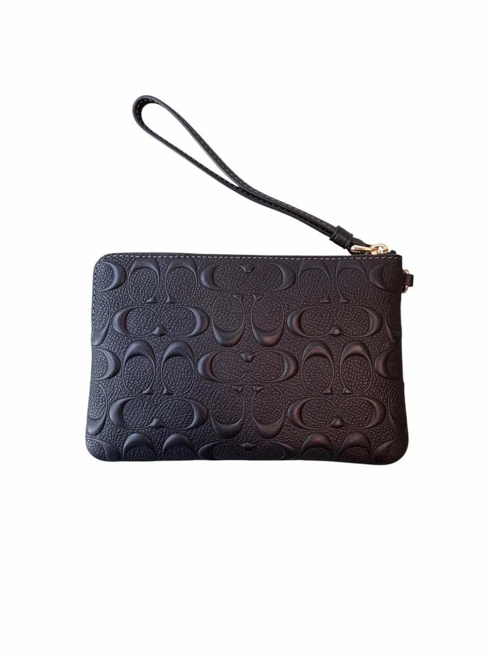 COACH Black Embossed Signature Corner Zip Wristlet with Charm - Picture 4 of 5